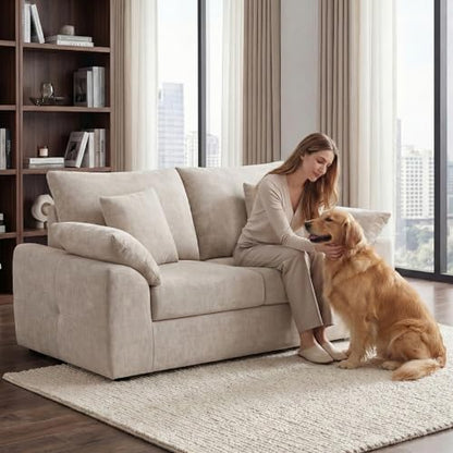 MALOL 75.6" Cloud Boneless Sofa, Loveseat Couches with 4 Pillows, Modern Living Room 2 Seater Sofa for Small Space, Apartment, No Assembly, Camel - color: New Camel, size: 75.6"