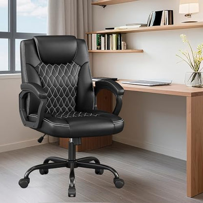 Misolant Office Chair, Executive Desk Chair, PU Leather Comfortable Executive Chairs with Fixed Armrest, Adjustable Height, Rocking Function, 360° Swivel Wheels, Black - color: Black