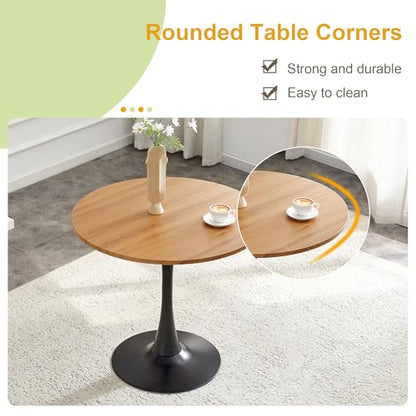 31.5" Round Dining Table, Mid-Century Modern Tulip Table with Thickened Tabletop & Metal Pedestal, Circle Bistro Table for Kitchen, Small Places, Apartments, Cafe - color: Wood, size: 31.5" dining table