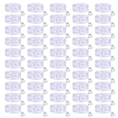 btfarm 50 Pack Fairy Lights Battery Operated Twinkle Lights with 3 Modes | 7Ft 20 Led String Light, Waterproof Bulk Small Mini Silver Wire for Christmas Mason Jars Wedding Table Centerpiece,Cool White - color: Cool White, size: 50 Pack