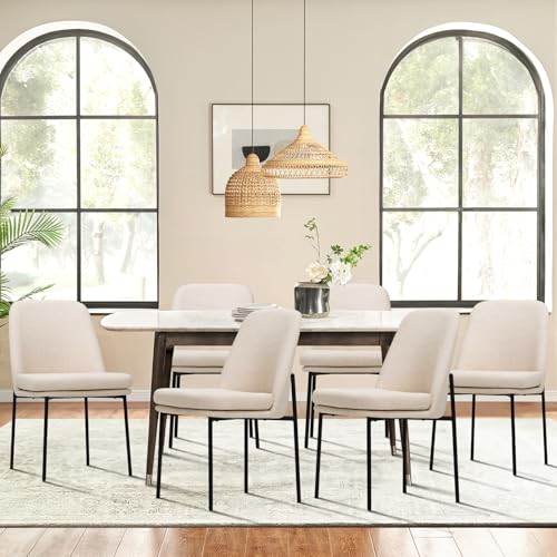 COLAMY Upholstered Dining Chairs Set of 6, Modern Dining Room Chairs with Curved Back and Metal Legs, Dinner Chair Kitchen Chairs for Dining Room and Living Room, Beige - color: Beige-f, size: Set of 6