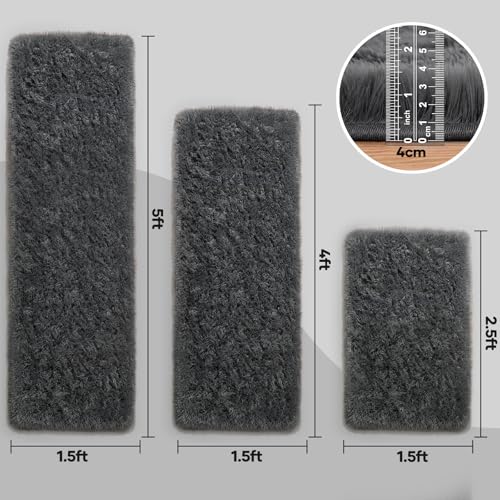 Ophanie Small Rug Washable Non Slip Throw Bedside Area Rugs, Fluffy Soft Mini Bedroom Carpet, 1.5x2.5，1.5x4 and 1.5x5 Rug Set, 3 Piece Grey with Over 99 pcs Pile fibers - color: 1- Grey, size: 1.5' x 2.5' + 1.5' x 4' + 1.5' x 5' (Rectangular)