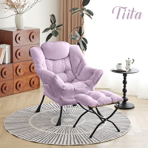 Lazy Chair with Ottoman, Comfy Reading Accent Chair, Purple | Foldable Footrest, Padded Seat and Backrest, Side Pocket for Lounging in Living Rooms, Bedrooms, Dorms and Small Spaces - color: Peach Skin Purple