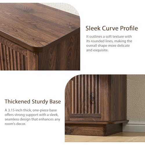 Okvnbjk Modern Sideboard Buffet Cabinet with Storage, Walnut | Fluted Coffee Bar Cabinet with 4 Doors & Adjustable Shelves for Kitchen, Dining Room, Living Room & Hallway - color: Walnut
