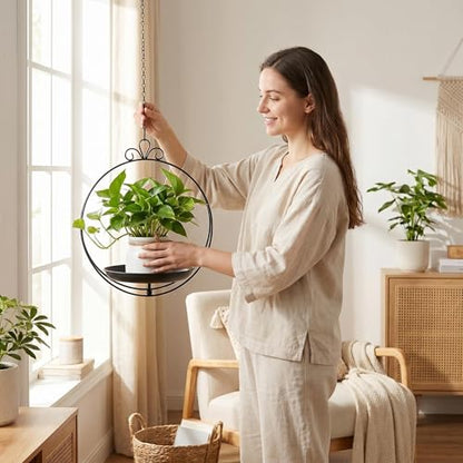 Hanging Planter for Indoor Outdoor Plant, Plant Hanger, Hanging Plant Tray | Metal, Wall Ceiling, Window, Plant Hangers Kit with Trays and Chains for Succulents, Pothos, Herbs, Balcony, Patio - style: hanging planter tray