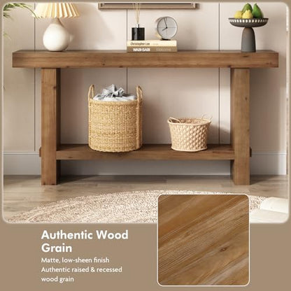 63" Solid Wood Console Table with Thickened Tabletop and Legs | Long Farmhouse Entryway Table, Narrow Behind Couch Skinny Rustic Sofa Table, for Living Room, Hallway, Entry