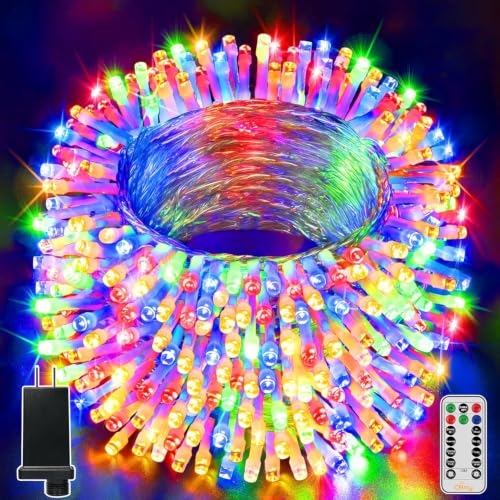 Ollny Christmas Lights Outdoor 400LED 131FT, Multicolor Fairy Lights with Remote 3 Timer, Plug in 8 Modes String Lights for Bedroom Indoor Outside House Party Xmas Decorations - color: Multicolord, size: 400 LEDs