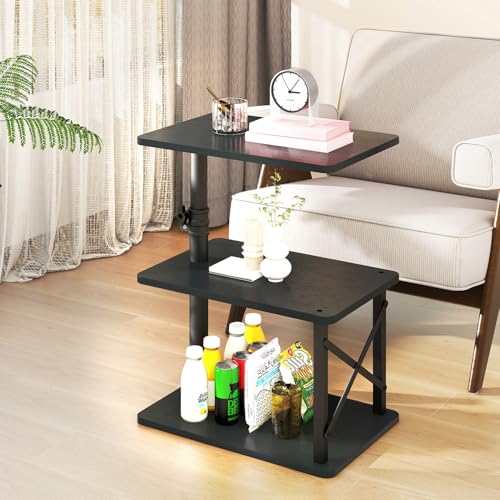 IBUYKE 360° Swivel Height Adjustable C Shaped Side Table,Black UTVT006B | Tv Tray Table,End Table for Small Spaces Sofa Bed,With Storage Shelf,3-Tier Night Stand,For Living Room,Bedroom - color: Black
