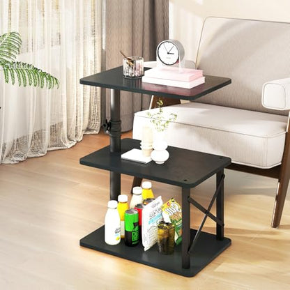 IBUYKE 360° Swivel Height Adjustable C Shaped Side Table,Black UTVT006B | Tv Tray Table,End Table for Small Spaces Sofa Bed,With Storage Shelf,3-Tier Night Stand,For Living Room,Bedroom - color: Black