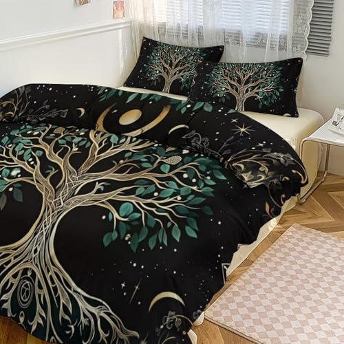 Boho Mandala - Sun, Moon, and Big Tree 3 Piece Reversible Bedding Set 86"x70",Double Sided Brushed Microfiber Duvet Cover Set with 2 Pillowcases Soft Breathable Comforter Cover for Home - color: Boho Mandala - Sun, Moon, and Big Tree, size: 86"x70"