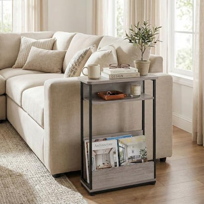 Narrow Side Table,3-Tier Slim End Table with Storage Shelf,Modern Sofa Table Thin Side Table for Narrow and Small Spaces, Skinny Bedside Table Small Nightstand with Magazine Rack Space Saving/Oak - color: Oak
