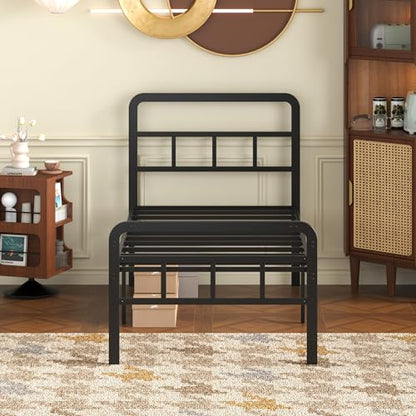 18 Inch Twin XL Bed Frame with Headboard and Footboard | Heavy Duty Extra Bed with Storage Space, Steel Slat, No Noise, No Box Spring Needed, Easy Assembly - color: Black Metal Headboard, size: Twin XL