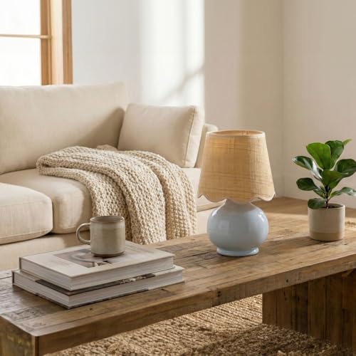 Benton Ceramic Table Lamp with Fabric Shade – 13" Bedside Accent Lamp for Bedroom, Living Room & Nightstand (Grey) - color: Gray