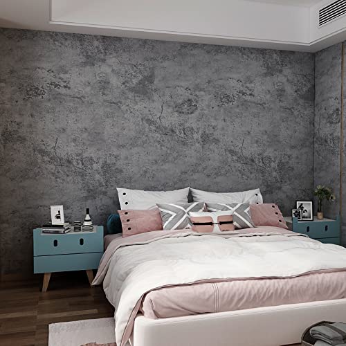 3yecao 16"×708" Large Size Thick Big Roll Faux Dark Blue Grey Concrete Wallpaper Peel and Stick Waterproof Gray Concrete Contact Paper Vinyl 3d Adhesive Cement Tile Sticker for Bedroom Store Gym Walls - color: Grey Blue, size: 16" x 708"