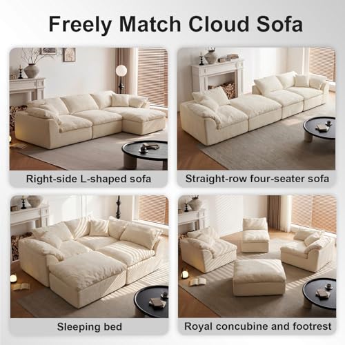 Cloud Couch Sectional for Living Room, Modular L Shaped Boneless Sofa with Chaise, Compressed No Assembly Couch, Deep Seat Chenille Upholstered Convertible Sofa Bed (White) - color: Warm White