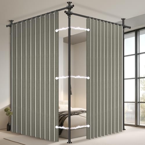 100% Blackout Room Divider Curtains Sets Grey 2 Panels W100 x L96in No Drill Curtain Rods(H) 43-120×(W) 35-200 in for Bedroom Privacy Partition Separator - color: Grey, size: 100"W x 96"L (Pack of 2)