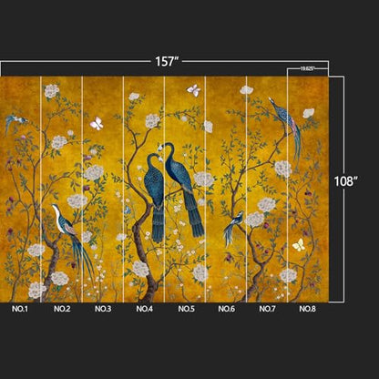 Golden Chinese Style Flowers Birds Large wall murals Peel and Stick Wallpaper for Bedroom Living Room - 108"x157" - color: W04, size: 108"x157"