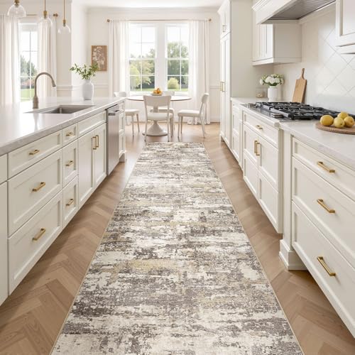 3x14 Runner Rug, Abstract Washable Hallway Rugs, Gold Brown | Modern Non-Slip Stain Resistant Soft Low Pile Carpet for Kitchen, Entryway, Bedroom, Bathroom Home Decor - color: Gold Brown, size: 3' x 14'(Runner)