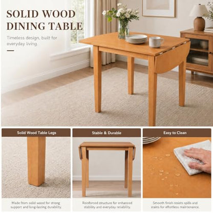 RuiSiSi 3-Piece Drop Leaf Dining Table Set, Wood Extendable Kitchen Table Set with 2 Upholstered Chairs, Small Space Dining Set for 2 People, Beige+Natural - color: Beige+natural, size: 3 Piece