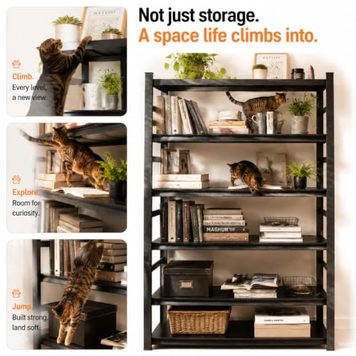 5 Tier Heavy Duty Metal Bookshelf, 3000LBS Industrial Bookcase with Adjustable Shelves, Boltless Storage Rack, Anti-Drop Fence, Convertible Steel Shelving Unit for Home Office, Garage, Living Room - size: 5 Tier-36"Wx 16"Dx 72"H