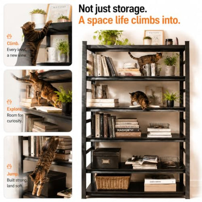 5 Tier Heavy Duty Metal Bookshelf, 3000LBS Industrial Bookcase with Adjustable Shelves, Boltless Storage Rack, Anti-Drop Fence, Convertible Steel Shelving Unit for Home Office, Garage, Living Room - size: 5 Tier-36"Wx 16"Dx 72"H