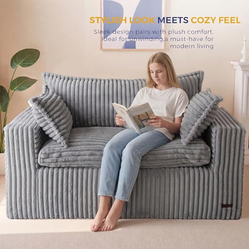 MAXYOYO Boneless Couch, 59-Inch Couch in a Box, Deep Loveseat | Foam-Filled Boneless Loveseat, Deep Seating for Two with No Assembly, Ideal for Living Rooms, Apartments, Dark Grey - color: Dark Grey