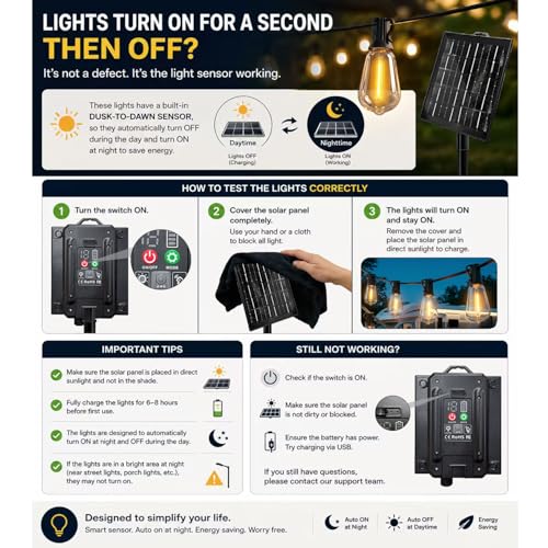 100FT Solar String Lights Outdoor Waterproof with Remote & Timer, LED Shatterproof ST38 Bulbs, USB & Solar Powered Patio Lights for Backyard, Porch, Garden, Wedding Decor, Dusk to Dawn Lighting - size: 100FT