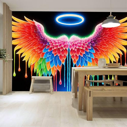 Custom Size Wall Sticker Murals Angel Wings & Glowing Halo Removable Self-Adhesive Large Photo Wallpaper for Living Room, Bedroom and Office