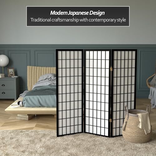 4 ft. Short Window Pane Shoji Screen - Black - 3 Panels - color: Black, size: 3 Panels
