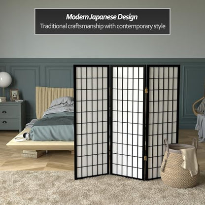 4 ft. Short Window Pane Shoji Screen - Black - 3 Panels - color: Black, size: 3 Panels