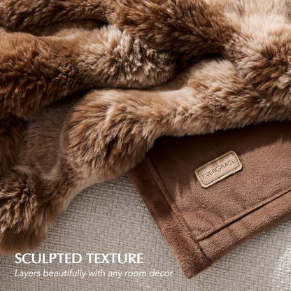 Faux Rabbit Fur Bubble Throw Blanket, 60"x80", Lion Caramel | Ultra Soft, Luxury Faux Rabbit Fur Throw, Thick Warm Bubble Blanket, Cozy Fluffy Reversible, for Bed, Couch, Chair, Sofa - color: Marble Caramel Brown, size: 60"x80"