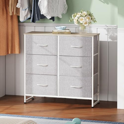 WLIVE Dresser for Bedroom with 6 Drawers, Light Grey | Closet Dresser, Metal Frame, Wooden Top, Fabric Dresser for Closet, Living Room, Hallway - color: Light Grey