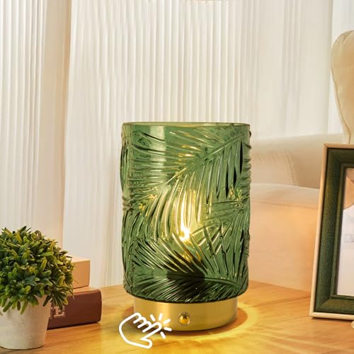 Rechargeable Table Lamp Small, Cordless Lamp, Battery Operated Lamps | Battery Powered Glass Accent Lighting Wireless, USB-C Dimmable Warm Night Light, Crystal for Bathroom Counter, Mini Green - color: Green, size: Mini