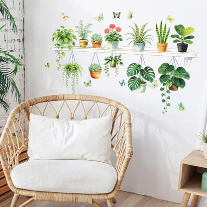 Green Plant Wall Decals 3D Bonsai Tropical Betterfly Wall Sticker Creative Vinyl Peel and Stick Removable Wall Art Decor for Living Room Bedroom Home Office (Green Plant 5) - style: Green Plant 5