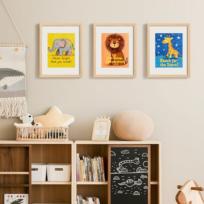 upsimples 11x14 Picture Frame Solid Wooden, Nursery Wall Frames Set of 3 | 100% Natural Solid Wood, Fit 8x10 with Mat and 11 x 14 Photos, For Kids Room, Gallery Wall Décor - size: 11X14