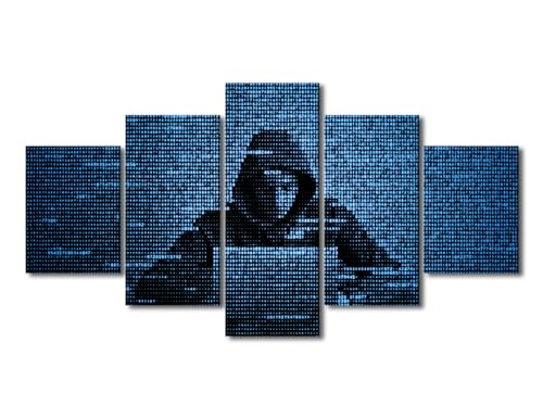 5 Piecess Hacking the Internet Canvas Wall Art Hacker in Data Security Wall Painting Artwork Pictures Hacker Using Laptop Home Decorations for Living Room and Bathroom Framed Ready to Hang (60"Wx32"H) - color: Artwork-07, size: 60"Wx32"H