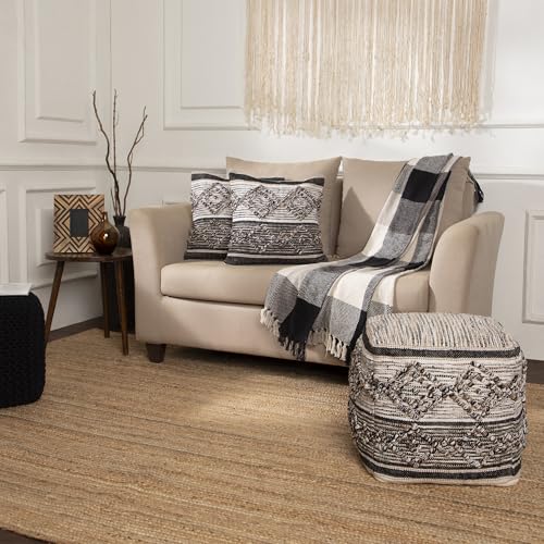· REDEARTH · Pouf with Filler Cube Bean Bag Pouffe - Black Jasper | 100% Cotton; 17.5"x17.5"x17.5"; Storage Cube, Doubles as Footrest; Boho Decor for Living Room, Bedroom, Nursery, Kidsroom - color: Black Jasper With Filler