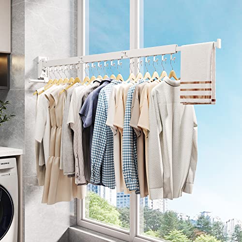 ZdwCyl Clothes Drying Rack,Laundry Drying Rack Wall Mount, Wall Mounted Clothes Rack,Retractable,Collapsible(Tri-Fold),Drying Rack Clothing,can Fold Upward & Left & Right,Space Saver, White Color - color: White-upgrade