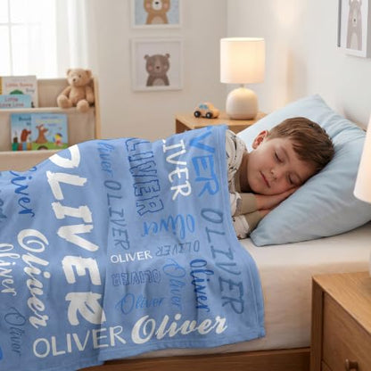 Personalized Blanket with Name, Custom Name Blanket Gifts for Kids Adults Boys Girls Teen, Soft Customized Fleece Flannel Throw for Bedroom Living Room, Birthday Christmas - color: Bright Blue