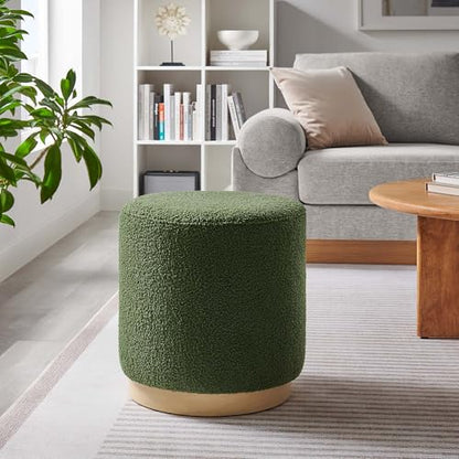 Modway 16" Round Sherpa Upholstered Upholstered Ottoman - color: Moss Green Natural