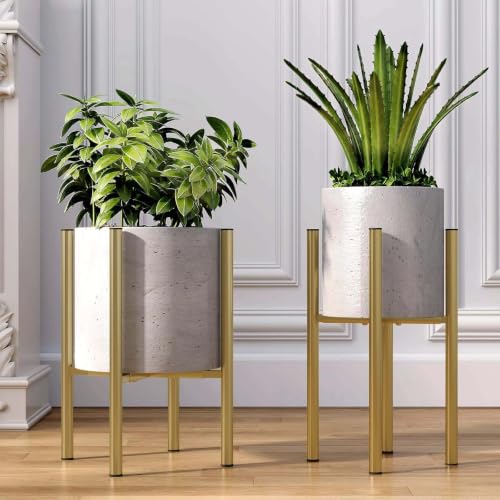 Adjustable Metal Plant Stand Indoor, Fits 8-14 Inch Pots, Mid Century Modern Gold Planter Holder,2 Heights, Heavy Duty 160 lb, Indoor Outdoor Corner Floor Pot Stand, Golden 2 Pack - color: golden 2 Pack