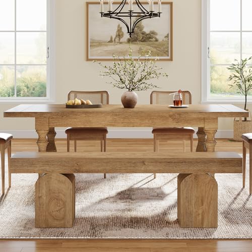 Tribesigns 59" Dining Bench for 2 to 3, Farmhouse Dining Table Bench with Arched Base, Extra Long Kitchen Seating for Living Room, Entryway (Brown) - color: Brown