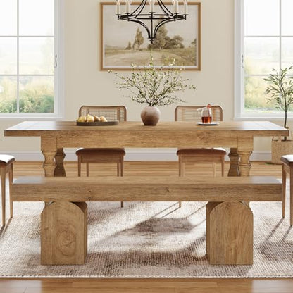 Tribesigns 59" Dining Bench for 2 to 3, Farmhouse Dining Table Bench with Arched Base, Extra Long Kitchen Seating for Living Room, Entryway (Brown) - color: Brown
