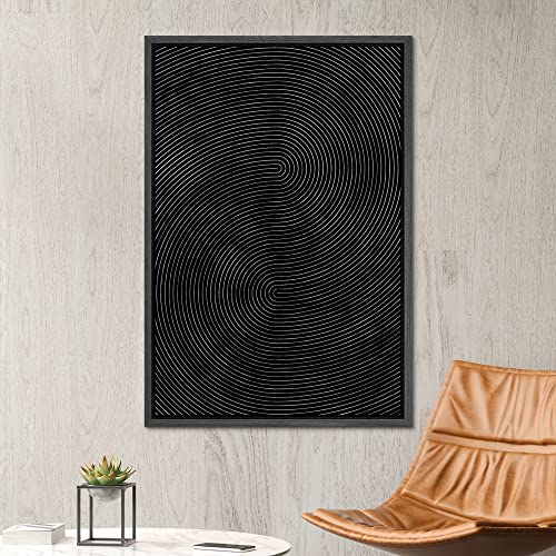 SIGNWIN Framed Canvas Print Wall Art Geometric Dark Black 3D Wave Landscape Abstract Shapes Illustrations Minimalism Contemporary Nordic Decorative for Living Room, Bedroom, Office - 16"x24" Black - color: A07-06-yuk27, size: 24"L x 16"W