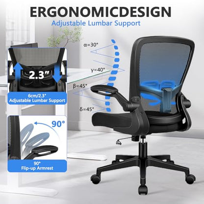 Desk Chairs with Wheels, Ergonomic Mesh Office Chair Adjustable Height and Swivel Lumbar Support Home Office Chair with Flip Up Armrests, Set of 6 - color: Black, size: 6PK