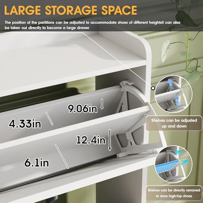 Maupvit Shoe Cabinet with 2 Flip Drawers, Freestanding Shoe Cabinet Organizer with Metal Legs, Shoes Storage Cabinet for Entryway, Narrow Shoe Rack Cabinet, White - color: White, style: 2-Drawers