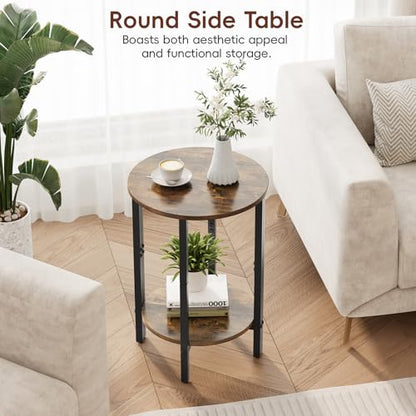 Side Table, Small Round End Table, Set of 2 Half Round Side Table for Living Room, 2 Tier Small Couch Side Tables, Round Coffee Table, Thin Accent Sofa Table Narrow Entryway Table, Brown - color: Rustic Brown