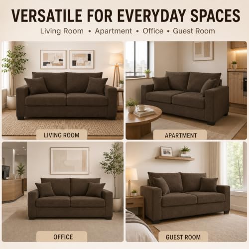 69'' Loveseat Sofa,Modern Fabric 2-Seater Sofa with 2 Pillows(Coffee) | Small Couches for Living Room, Office,Apartment, Small Spaces,21 in Deep Seat - color: 1