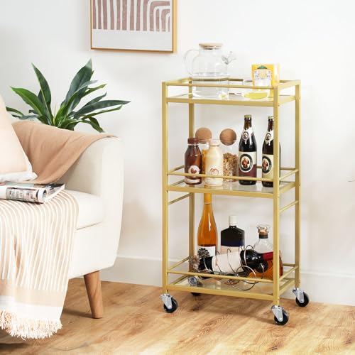 MAHANCRIS Bar Cart for The Home, 3-Tier Drink Cart on Wheels, Home Bar Serving Cart, Mini Bar Cart for Small Space, Kitchen, Dining Room, Gold RCJ40B01 - style: Stylish