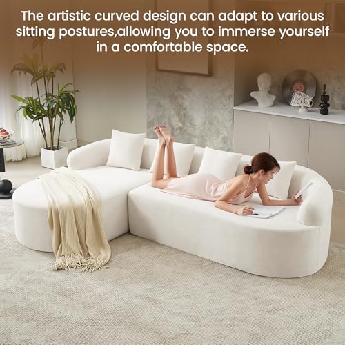 105" Boneless L Shaped Sectional Couch, Curved Cloud Deep Seat Sofa with Chaise Lounge, Oversized 4 Seater Couches for Living Room, No Assembly, Chenille Beige - color: Beige, size: L-Shaped Sofa